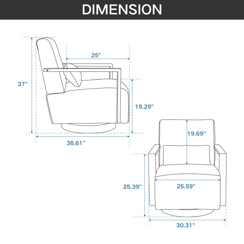 Fauteuil d'appoint pivotant moderne 30,3 po Roomfitters, accoudoirs en bois massif à structure ouverte et rotation à 360 °, gris