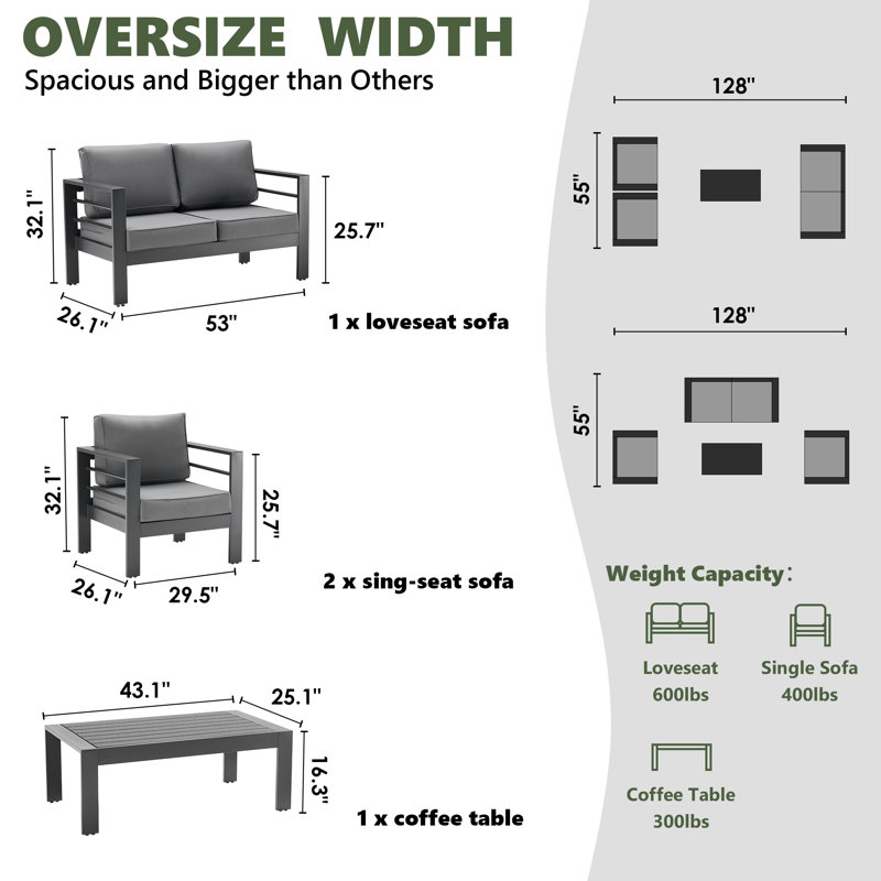 Rotella 4 - Person Outdoor Seating Group with Cushions, Dark Gray, Dark Gray