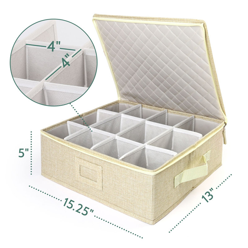 Boîte de rangement pour tasses et tasses Lotfancy, contenant de tasses à café avec séparateurs et poignées, beige