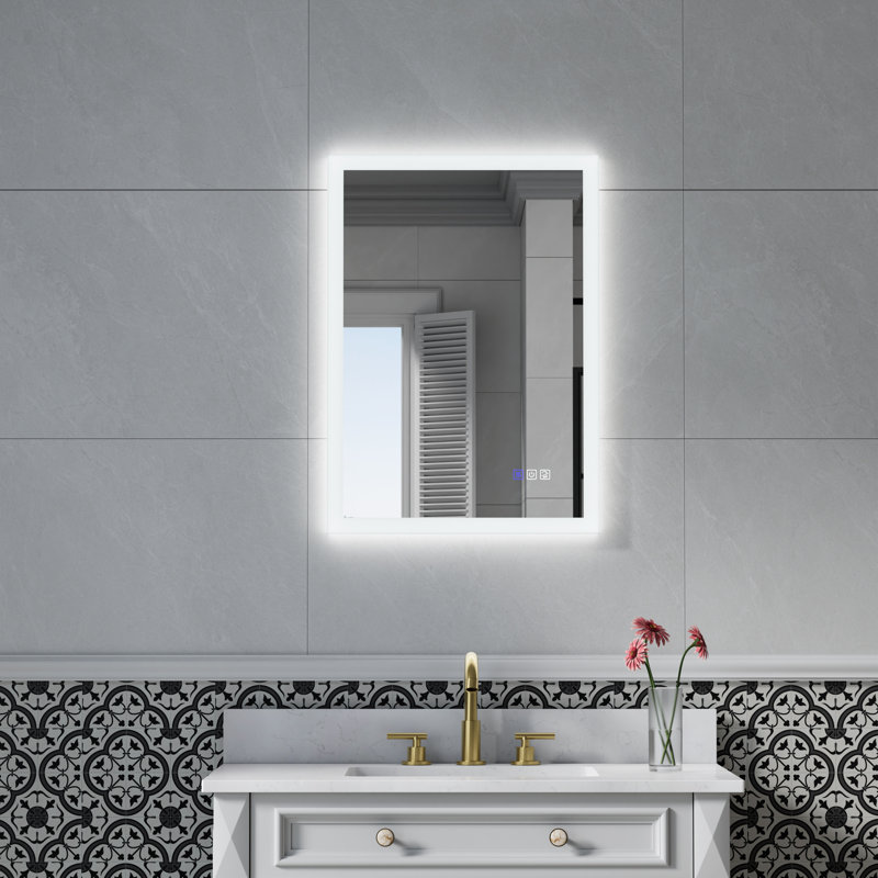 Brycenn Wall Mounted Bathroom Frameless With Back/Front Light LED Mirror,Anti-fog, 20" x 28"