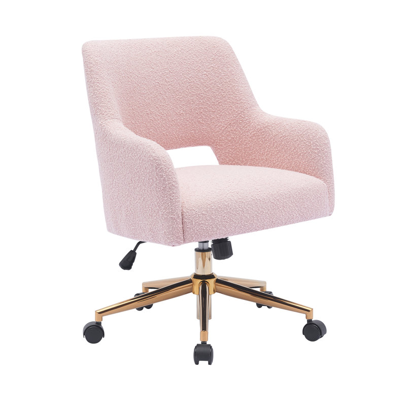 33'' H Boucle Upholstered Rolling Task Chair, Pink