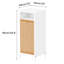Armoire de salle de bain avec devant, tirette et panier amovible, autoportante, blanc naturel, un tiroir, deux tablettes, finition laquée, l 13 po de largeur, 33,5 po de hauteur, panier à linge profond