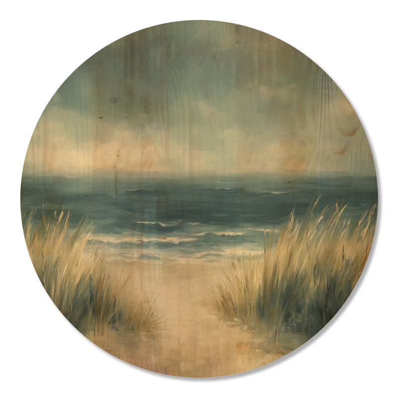 Bord de dunes orageux - Décoration murale ronde en bois bleu côtier, Rond 23 po, Rond