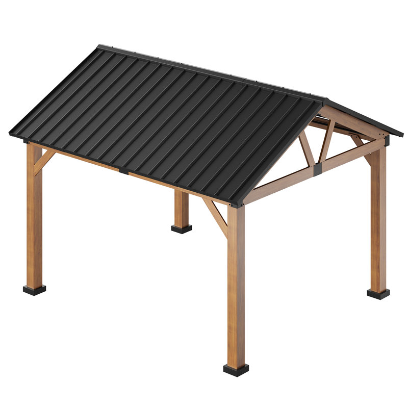 11' x 13' Brown Aluminum Patio Gazebo with Black Roof