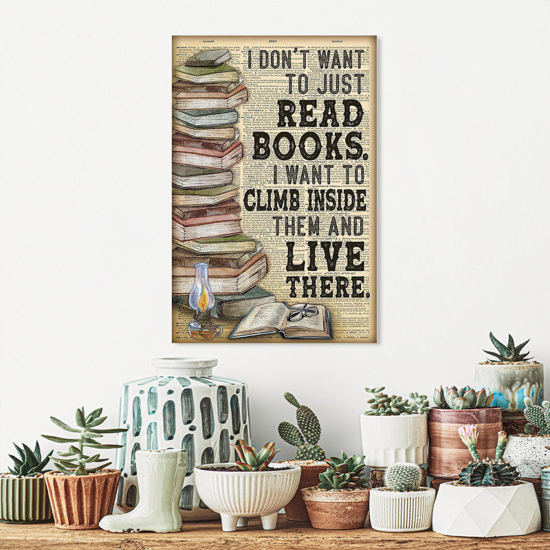 «Book Don't Lover Reader», «I Don't Want to Just Read», livres rétro - impression sur toile tendue