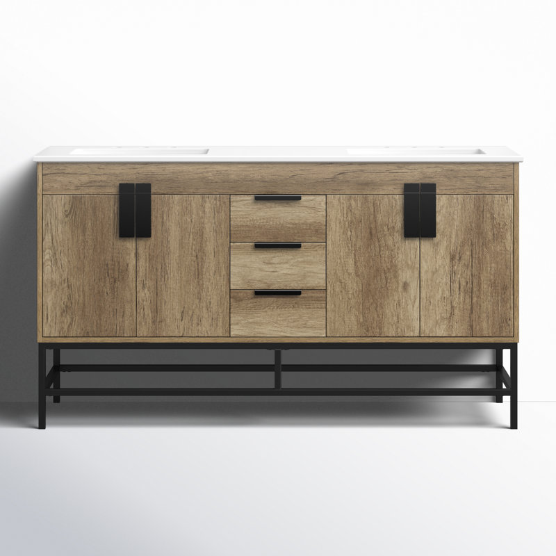 Eugene 60" Double Bathroom Vanity Set, Natural Oak