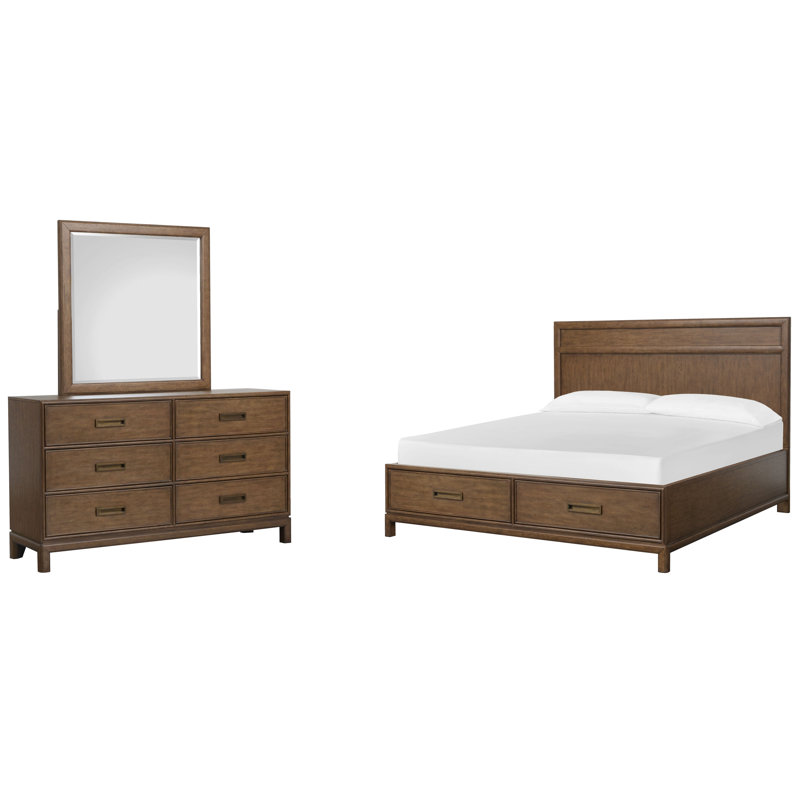 Lit à panneaux avec commode double et commode double avec miroir de paysage Ivanhoe, 3 Pcs: Bed, Dresser, Mirror, Queen