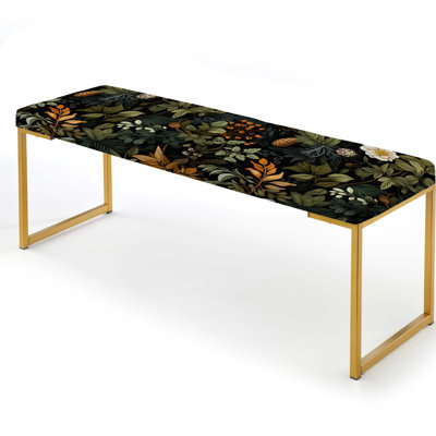 Rustic Wilderness Cottage Charm - Floral Upholstered Gold Bench