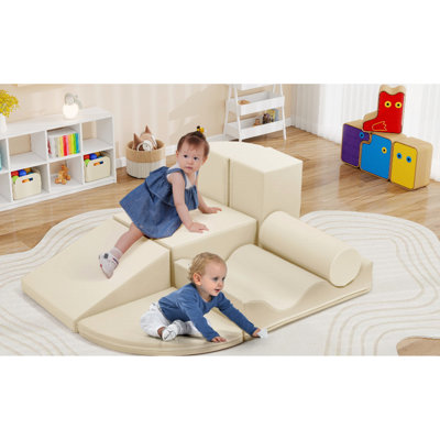 Mousse d'escalade d'intérieur pour 0 à 12 mois, 7 pièces de jeu doux, encourage le mouvement et l'interaction sociale, bords arrondis, rabat, mousse à haute densité, housse, mouvement de créativité facile à nettoyer,