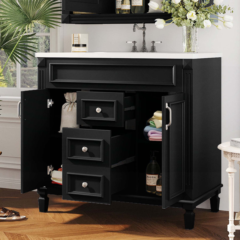 Meuble-lavabo moderne 36 po avec lavabo supérieur, Noir