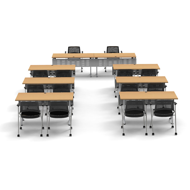14 Person Training Meeting Seminar Tables with Modesty Panels and 14 Chairs Complete Set