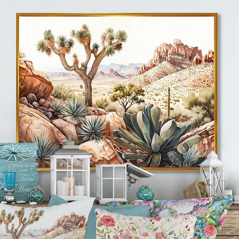 Désert, art mural sur toile, Arizona, H 12 po x l 20 po x P 1 po, Toile avec cadre flottant or