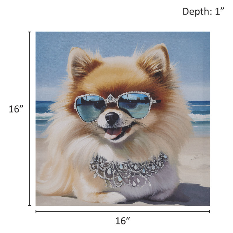 Playful Pomeranian Beach Day Canvas Wall Art in Multicolor