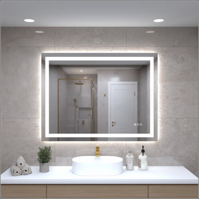 Miroir de salle de bain 40X30 à DEL avec double éclairage, gradation continue, antibuée, incassable et fonction de mémoire pour les meubles-lavabos modernes