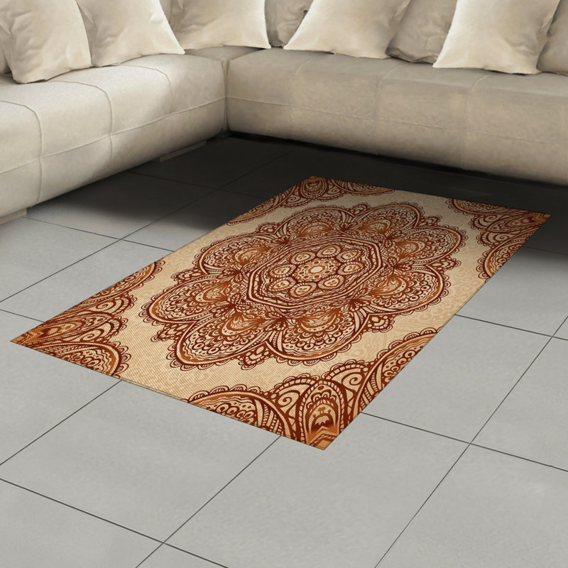 Ethnic High Density Long Fiber Poly Threads Decorative Area Rug Carpet, Rectangle 4' x 5'8"