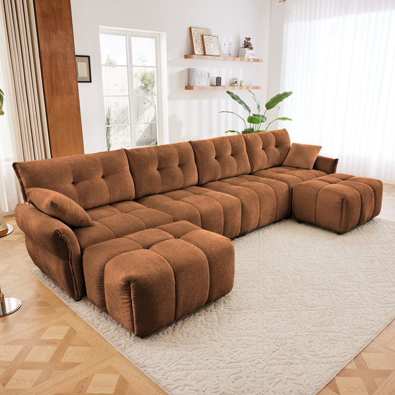 Canapé modulaire ergonomique de style contemporain avec 2 repose-pieds, H 35,41 po x l 141,71 po x P 61,01 po, 6, Orange
