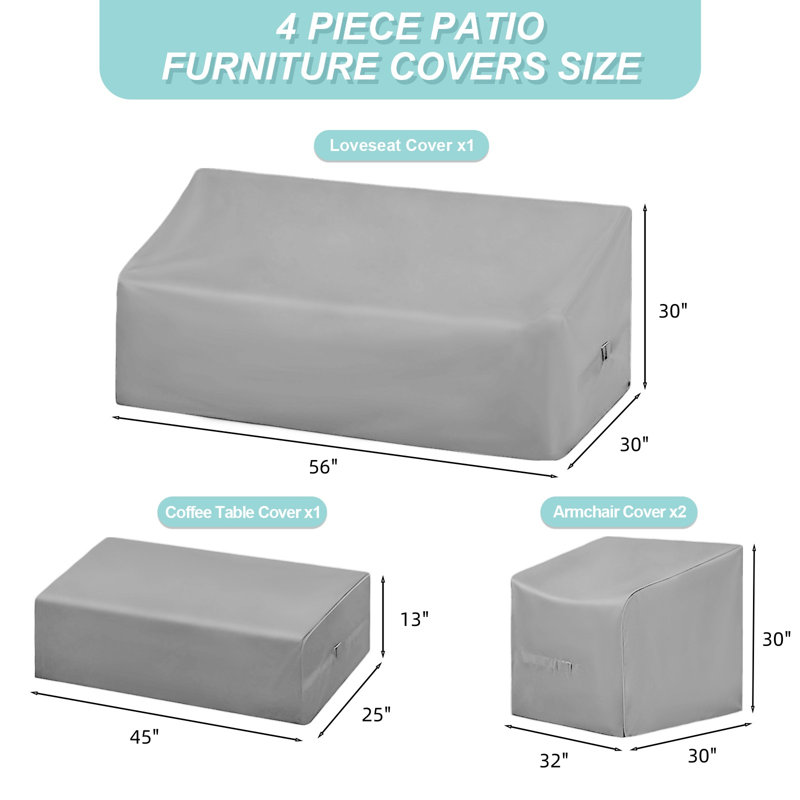 Ensemble de housse pour mobilier d'extérieur enduit de polyuréthane 4 pièces gris 420D - Convient aux chaises simples, aux causeuses et aux tables