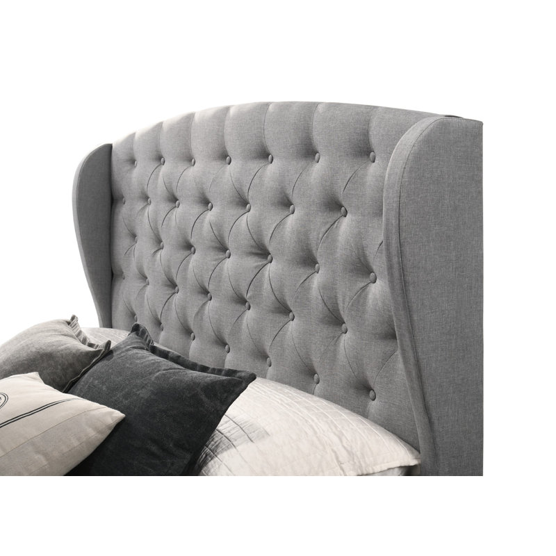 Lit tapissier capitonné standard Rhode, Gris, Grand