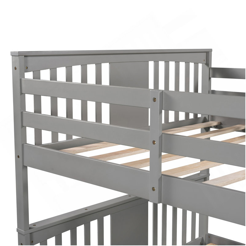Lit double superposé au-dessus d'un lit double avec échelle pour chambre à coucher, mobilier de chambre d'amis - gris, Gris