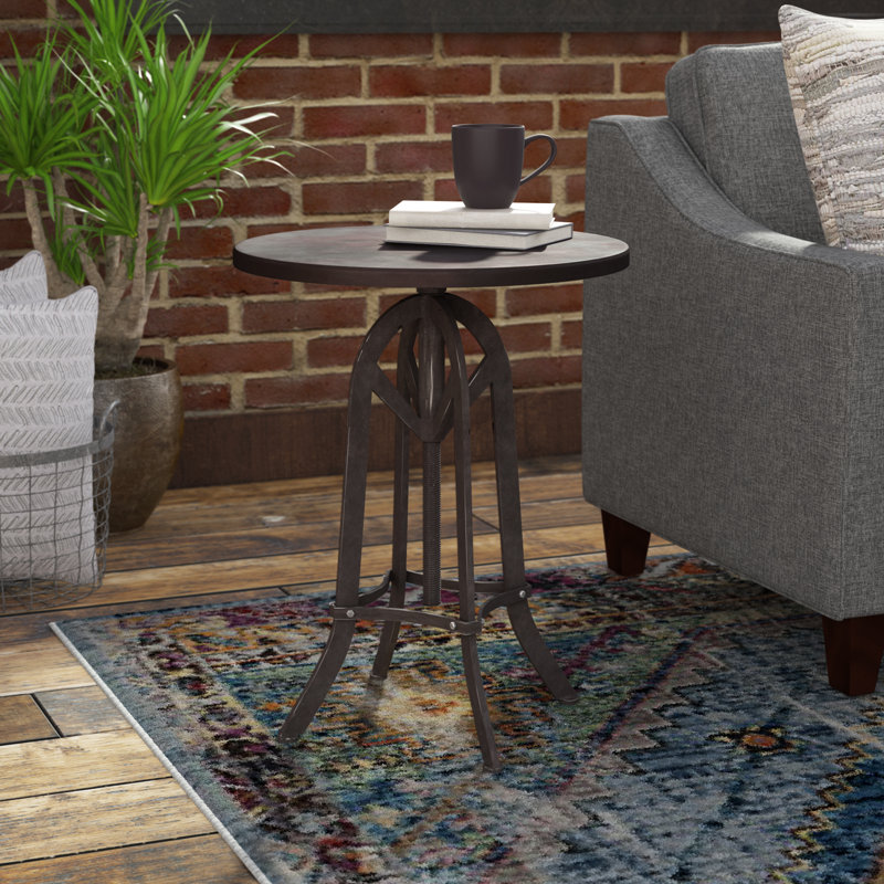 Industrial Black Metal Adjustable Height Side Table