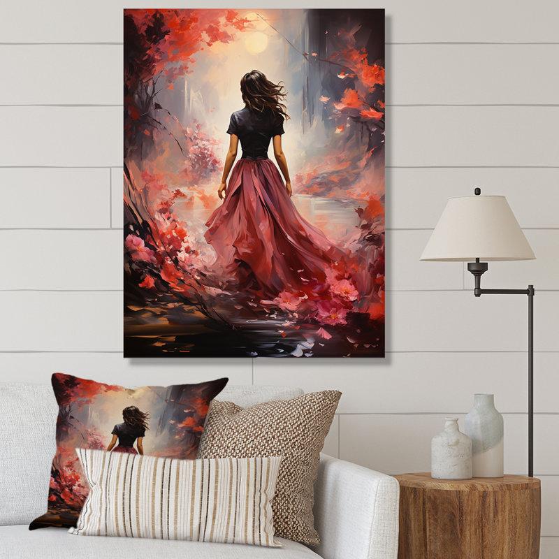 Portrait de femme bandi romantique rose, H 32 po x l 24 po x P 1 po, Toile tendue