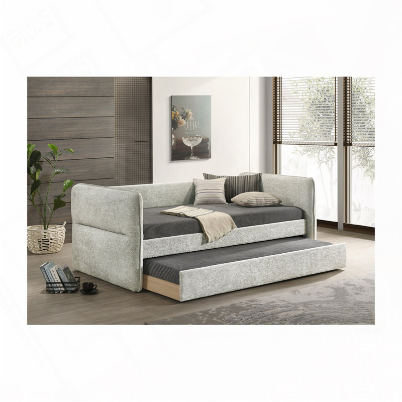 Upholstery Daybed with Pull Out Trundle, Light Gray