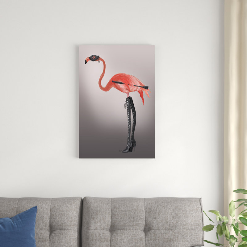 Flamant rose avec des bottes crépues, H 30 po x l 20 po x P 1 po