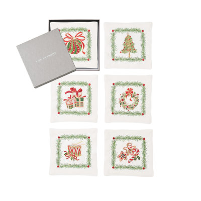 Xmas Trellis 6 Piece Cocktail Napkin Set in a Gift Box
