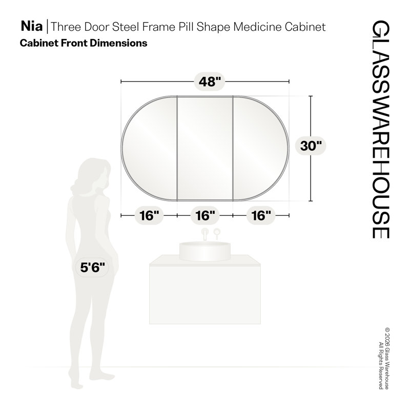 Recessed Framed 2 of Doors Medicine Cabinet with Adjustable Shelves, Satin Brass