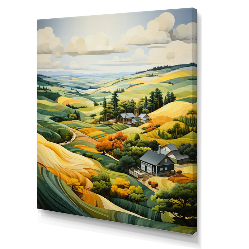 «Callowhill» jaune et vert pastoral «Bold Landscape» - reproduction d'art sur toile, H 20 po x l 12 po x P 1 po, Toile tendue