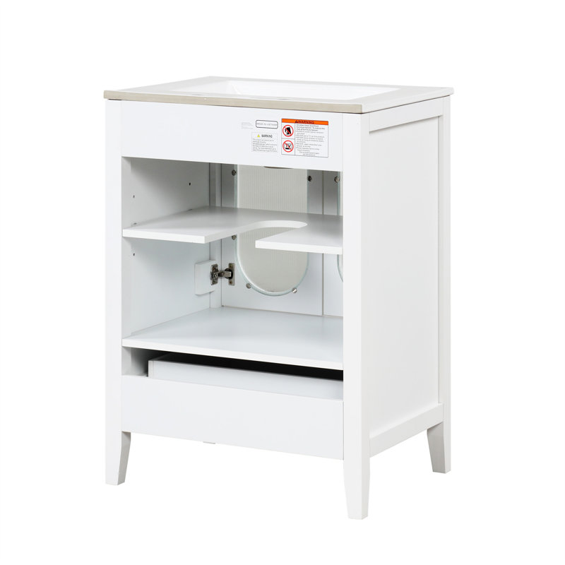 White 24" Freestanding Bathroom Vanity with Ceramic Sink
