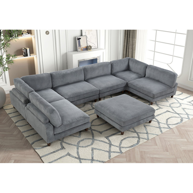 Cheston 7-seat Modular Sectional, Gray Corduroy