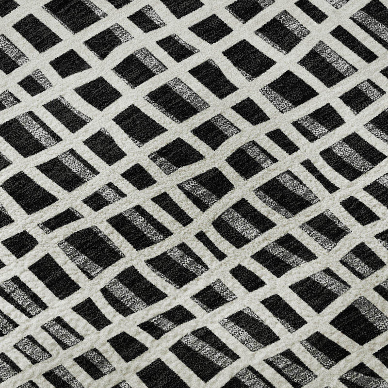 Premium Machine Washable Prisco Black Rug, Rectangle 1'8" x 2'6"