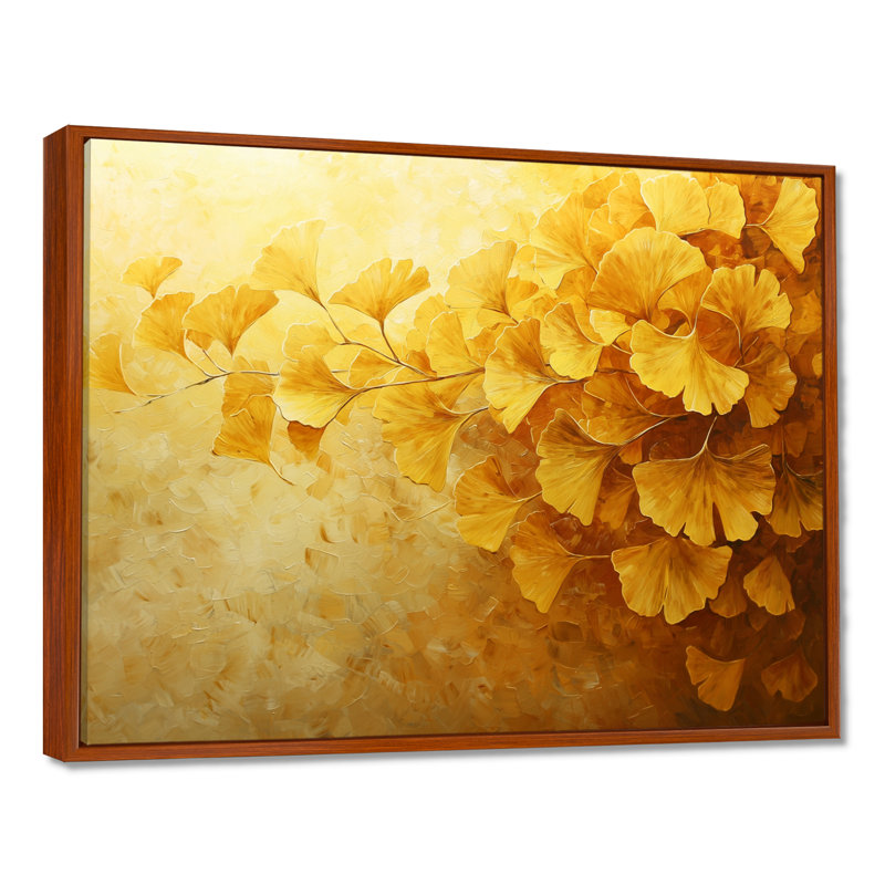 Clarcie Golden Ginkgo Leaves Harmony II - feuilles, art mural grand, H 34 po x l 44 po, Impression encadrée flottante, Brun