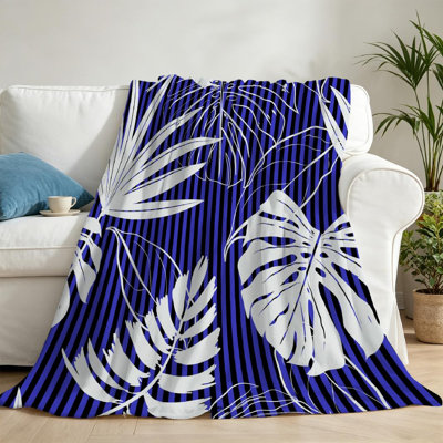 Jeté en flanelle vert ultra doux, feuilles tropicales avec imprimé recto