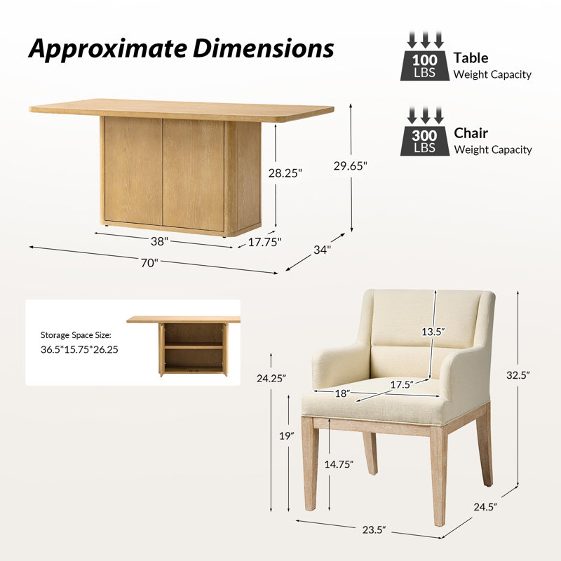 Farmhouse Modern 7-Piece Solid Wood Dining Set