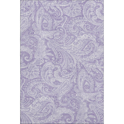 3' X 5' Lavender And Ivory Paisley Washable Area Rug With UV Protection