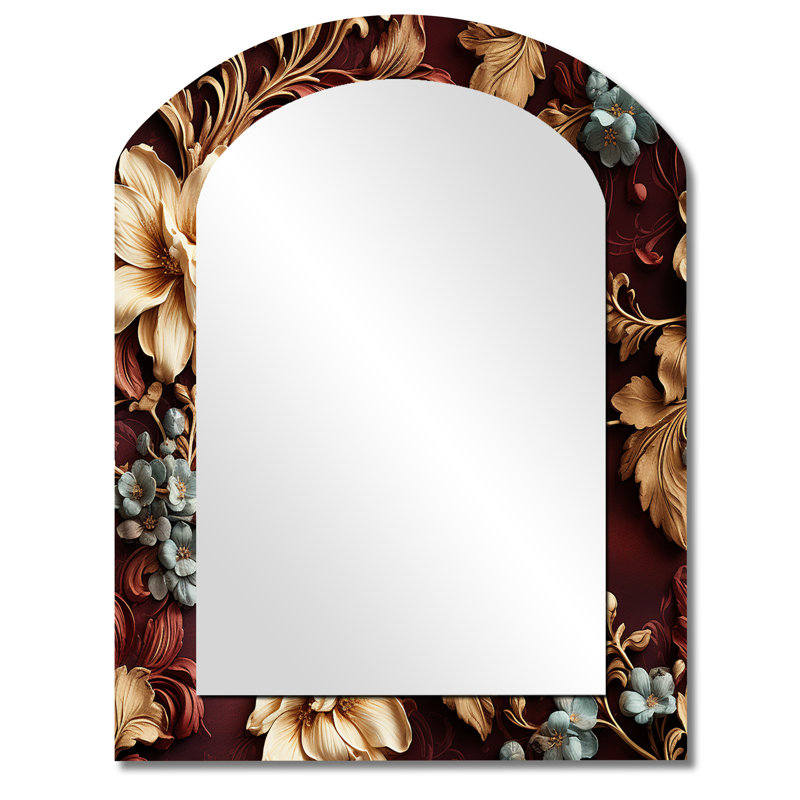 Rustic Brocade Elegance Victorian Pattern - Brown Traditional Arch Wall Mirror, 43" x 33"