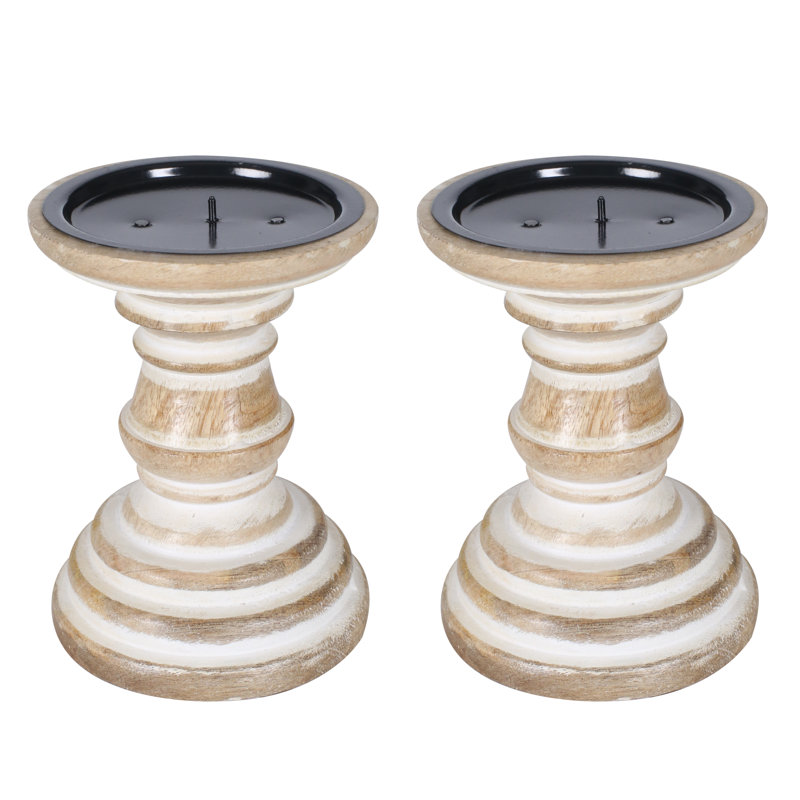 2 Piece Wood Pillar Set, 13cm H x 10cm W x 10cm D