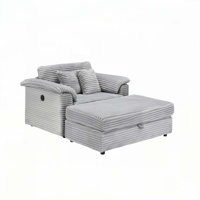 Fauteuil d'appoint en velours côtelé avec tabouret de rangement, Gris