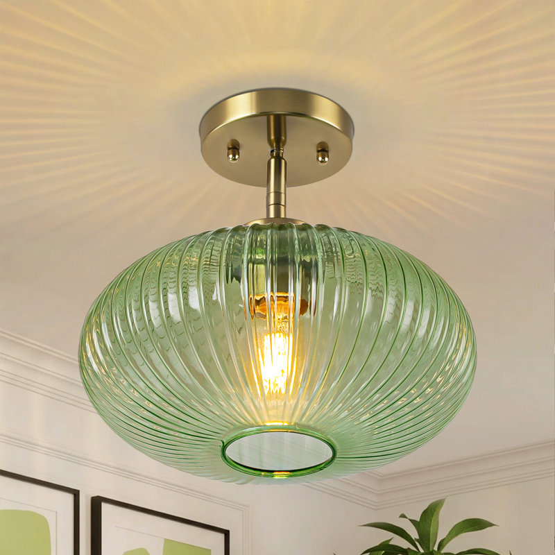 Plafonnier encastré 1 lumière en verre nervuré Keab pour chambre à coucher, Vert