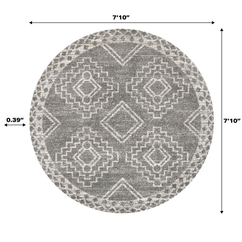Amir Moroccan Beni Souk Gray/Cream Rug, Round 7'10"