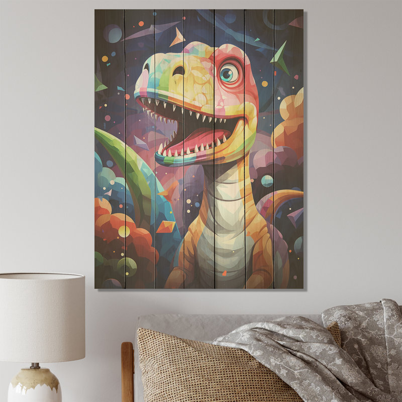 Cubiste mignon, dinosaure pour enfants - dinosaure sur bois, H 44 po x l 34 po
