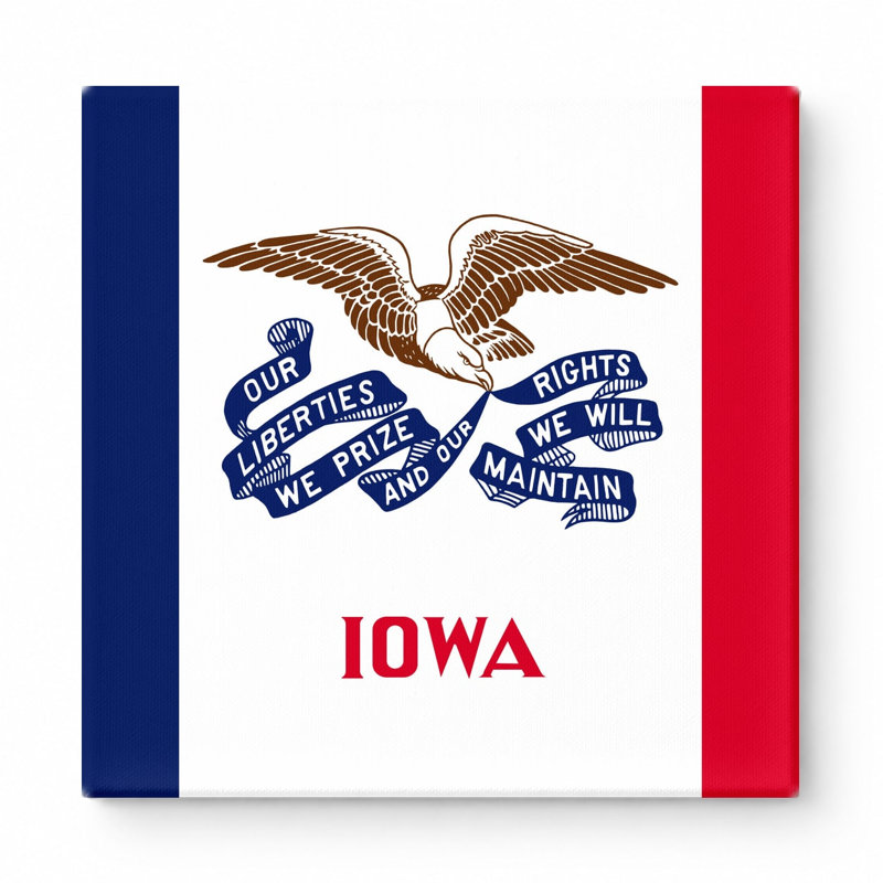 Iowa State Flag - Art mural officiel sur toile Hawkeye State, H 32 po x l 32 po