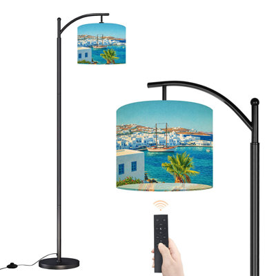 Lampe sur pied à arc avec abat-jour réglable vue île de la ville de Mykonos Mykonos Cyclades Grèce lampe sur pied 3 températures de couleur à intensité variable haute lampe sur pied avec interrupteur au pied pour la chambre à coucher