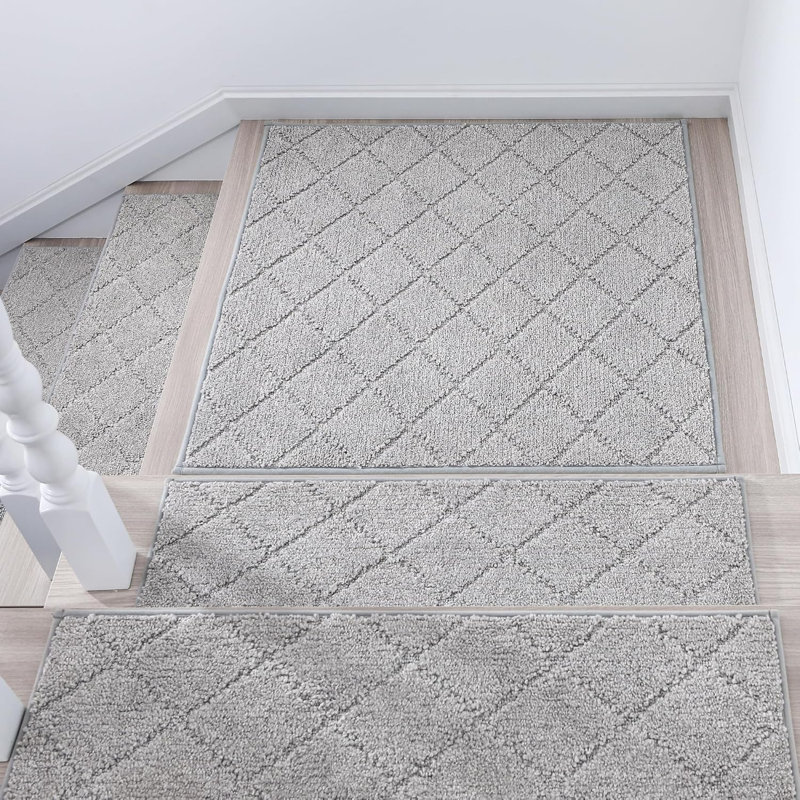 Bordure de marche antidérapante d'angle pour escalier intérieur, 76 x 76 cm, envers 100 % polyester TPE, gris, Gris
