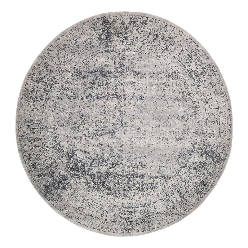 Lanett Oriental Blue/Gray Area Rug, Round 7'10"