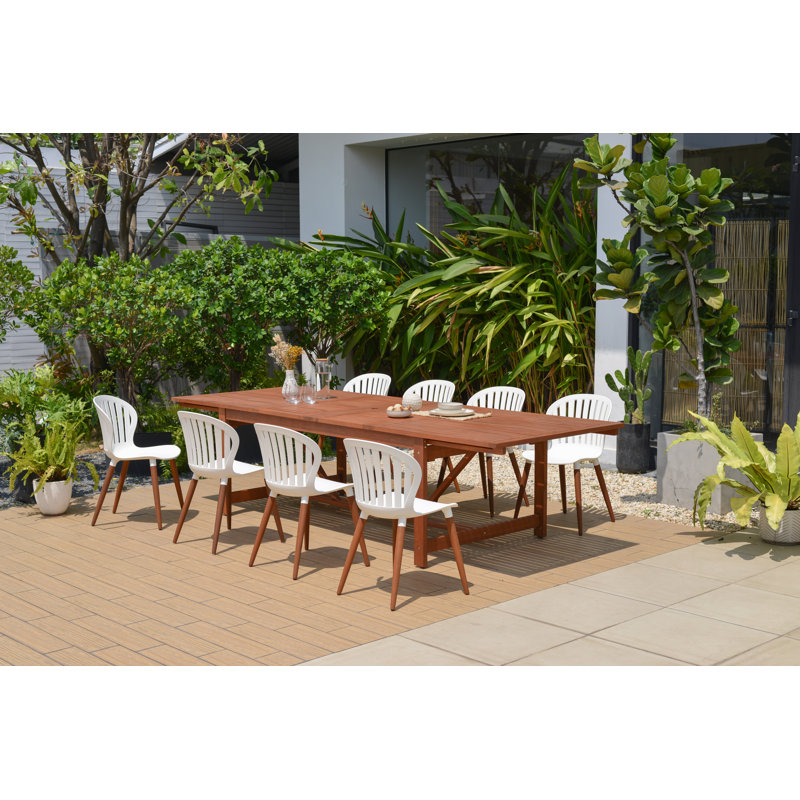 Chaises de salle à manger d'extérieur 100% bois Amazonia, Bois foncé, Chaise grise