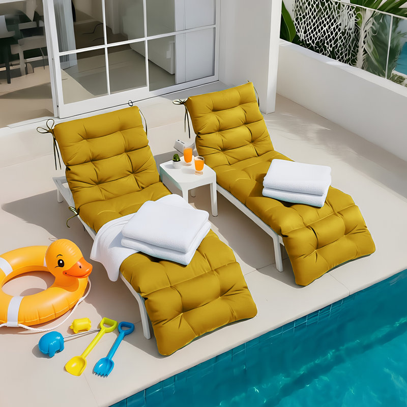Outdoor Chaise Lounge Chair Cushion 72 X 22 X 4 Inches 100% Waterproof Polyester Patio Pool Lounge Chair Cushion For Outdoor Furniture With Ties,Grass Yellow