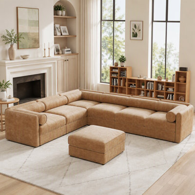 Canapé modulaire moderne 6 pièces avec rangement en chenille de chameau doux de style contemporain Cylindrica pour le salon